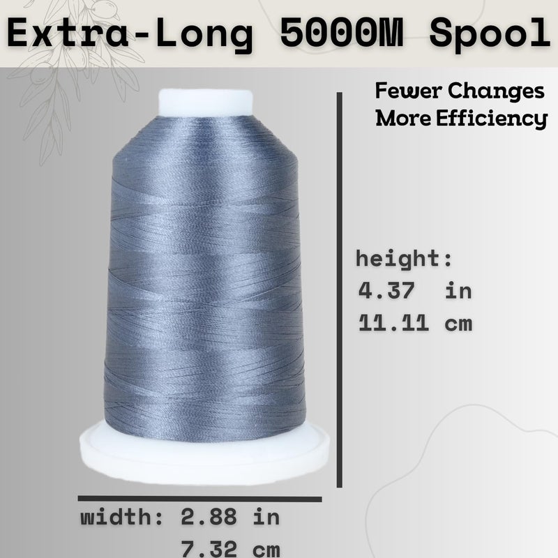 simthread Trilobal Polyester Thread – 5000M (5500yds) No.40 – Super Sheen, Tangle-Free – Built-in Thread Lock Spool – Compatible with Brother, Singer, Janome & More, Pewter-704 - Image 3